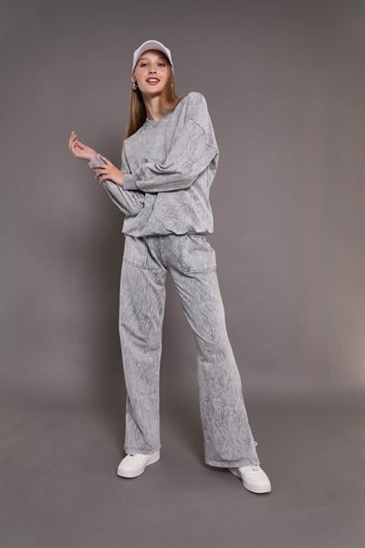 Kadın Yıkamalı Oversize Cepli 2 İplik Eşofman Takım GRİ 24532