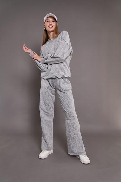 Kadın Yıkamalı Oversize Cepli 2 İplik Eşofman Takım GRİ 24532