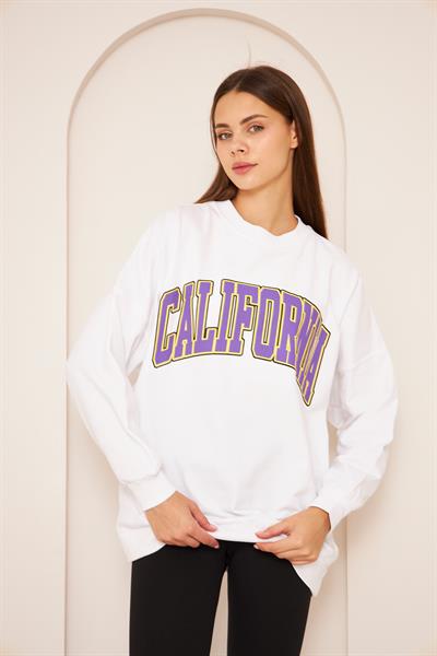 Oversize %100 Pamuklu Şardonlu Sweatshırt 22907b4 -beyaz