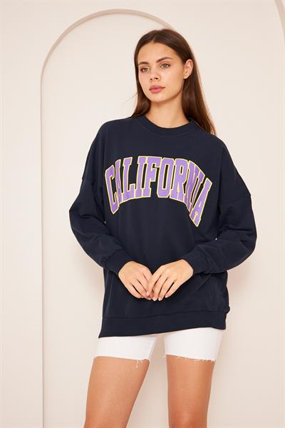 Oversize %100 Pamuklu Şardonlu Sweatshırt 22907b4 -lacivert