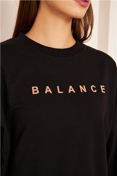 Oversize %100 Pamuklu Şardonlu Sweatshirt 22907B2 -Siyah