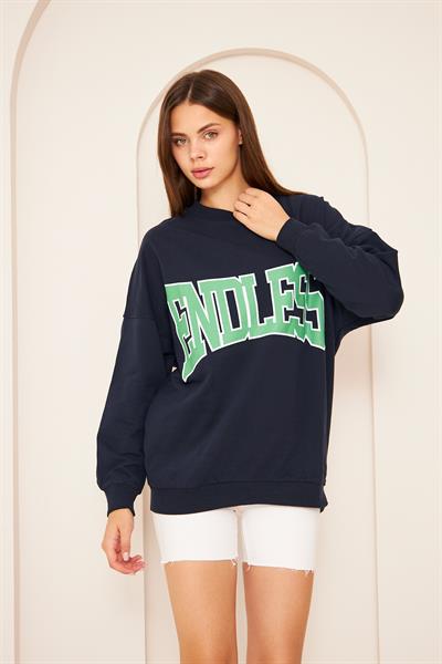 Oversize %100 Pamuklu Şardonlu Sweatshırt 22907b1 -lacivert