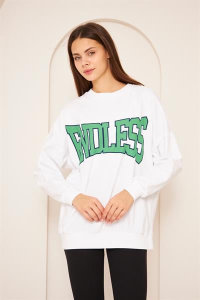 Oversize %100 Pamuklu Şardonlu Sweatshırt 22907b1 -beyaz