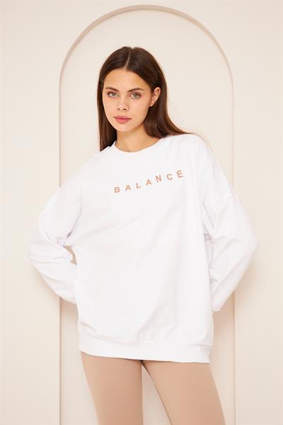 Oversize %100 Pamuklu Şardonlu Sweatshırt 22907b2 -beyaz