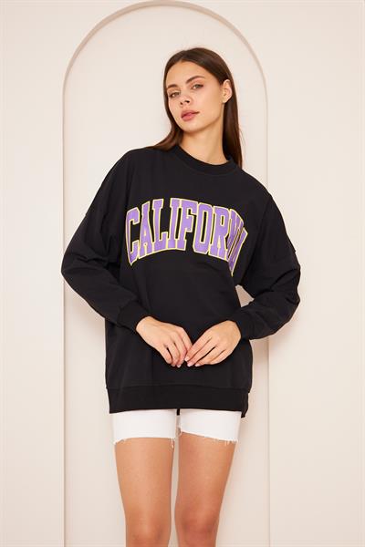 Oversize %100 Pamuklu Şardonlu Sweatshırt 22907b4 -siyah