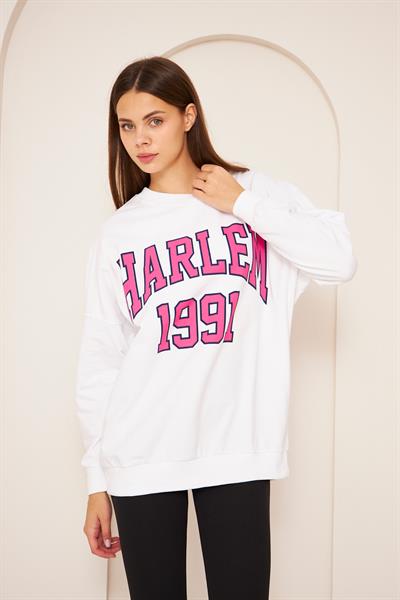 Oversize %100 Pamuklu Şardonlu Sweatshırt 22907b3 -beyaz