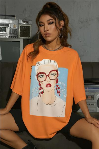 Oversize Baskılı T-Shirt 23157