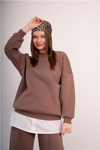 Oversize Sweatshirt 3 İplik Şardonlu Kalın Kışlık