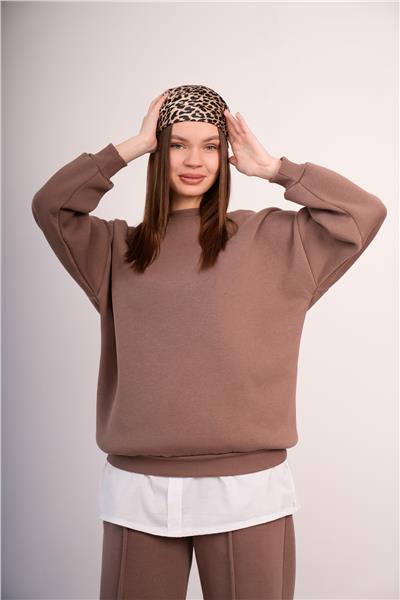 Oversize Sweatshirt 3 İplik Şardonlu Kalın Kışlık