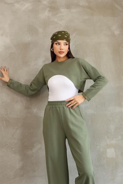 UZUN KOLLU CROP BLUZLU ALT ÜST TAKIM 3LÜ EŞOFMAN TAKIMI 25532