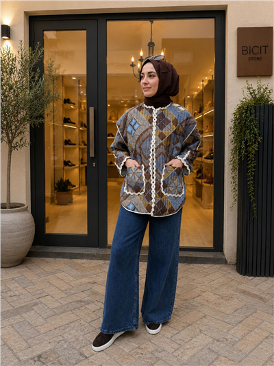 Almarwah 405019 Kadın Baklava Desenli Ceket