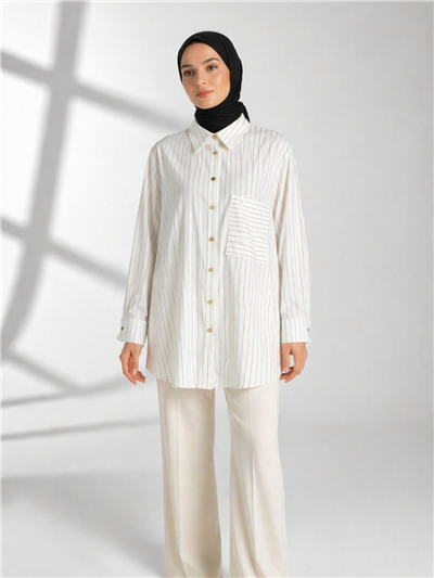 Ghisa 3610T4299 Kadın Çizgili Çiçek Cepli Tunik