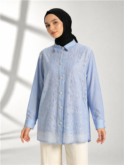 Ghisa 3610T4316 Kadın Dantel Detaylı Çizgili Tunik