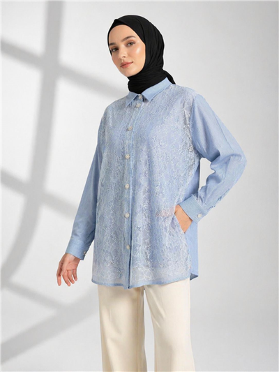 Ghisa 3610T4316 Kadın Dantel Detaylı Çizgili Tunik