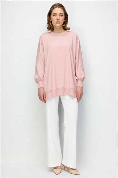 Ghisa 3630T4321 Kadın Kolları Triko Kumaş Detaylı Tunik