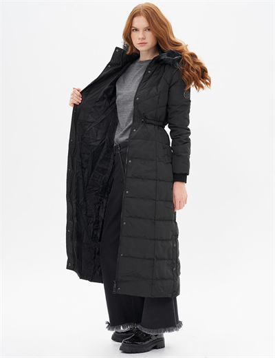 Kayra KA-A23-27007-12  Kadın Yandan Çıktıtlı Uzun Kaz Tüyü Mont