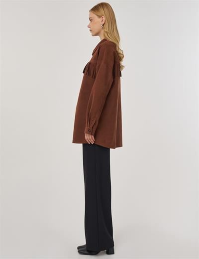Kayra KA-A25-21094 Kadın Nubuk Püsküllü Tunik