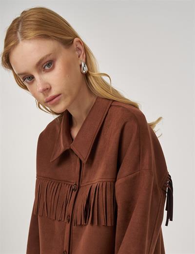 Kayra KA-A25-21094 Kadın Nubuk Püsküllü Tunik