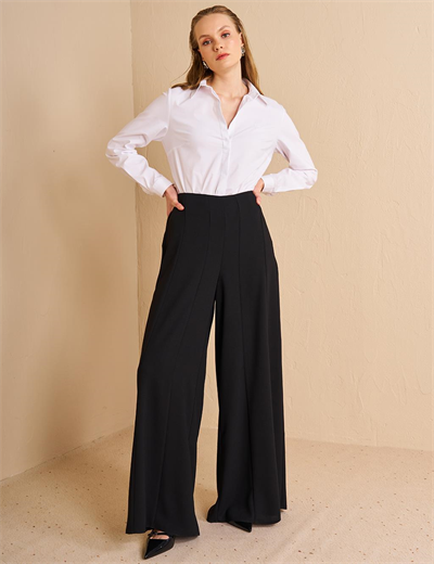 Kayra KA-B25-19124  Kadın Kumaş Parçalı Bol Paça Pantolon