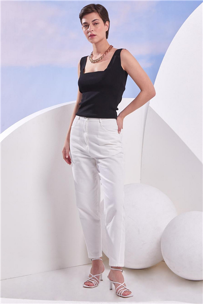 Kayra KA-SZ-JN011-02  Kadın Denim Kot Dar Paça Beyaz Pantolon