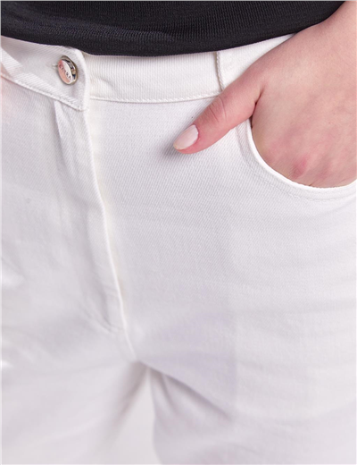 Kayra KA-SZ-JN011-02  Kadın Denim Kot Dar Paça Beyaz Pantolon