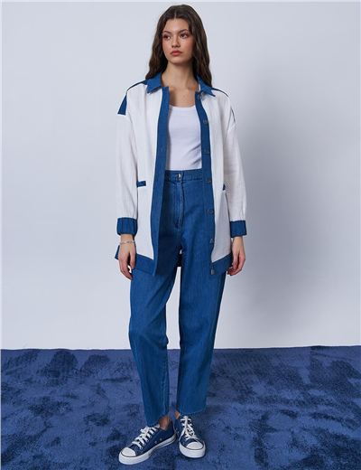Kayra KY-B25-73028 Kadın Denim Detaylı Ceket