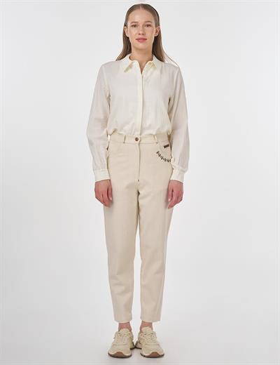 Kayra KY-B25-79044 Kadın Denim Kot Cep Detaylı Krem Pantolon