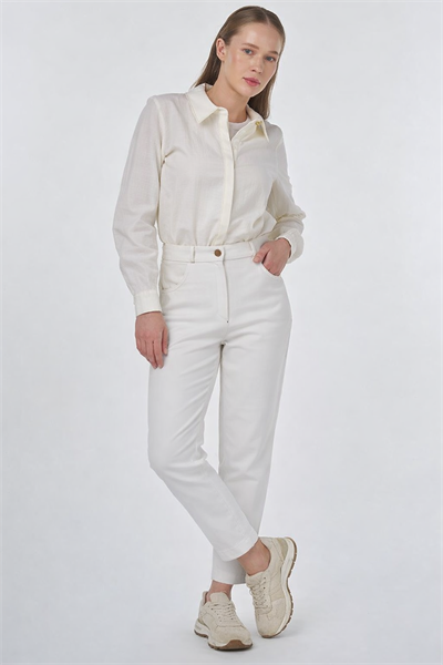 Kayra KY-B25-79044 Kadın Denim Kot Cep Detaylı Beyaz Pantolon