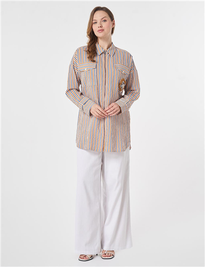 Kayra KY-B26-81070  Kadın Çizgili Cepli Tunik