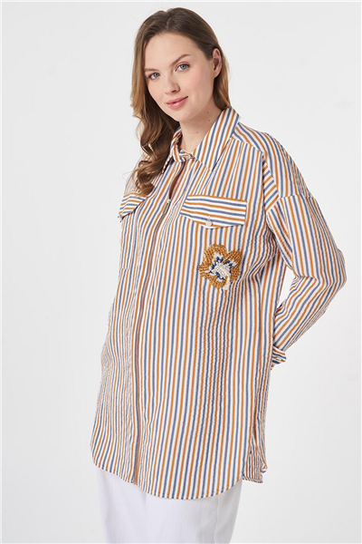 Kayra KY-B26-81070  Kadın Çizgili Cepli Tunik