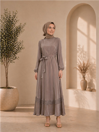 MissWhence 37800 Kadın İpek Kupra Dantel Detaylı Elbise