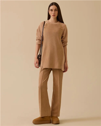 Seçil 10002522311016 Kadın Nubuk Gold Düğmeli Sweatthsirt