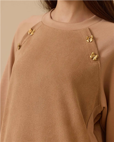 Seçil 10002522311016 Kadın Nubuk Gold Düğmeli Sweatthsirt