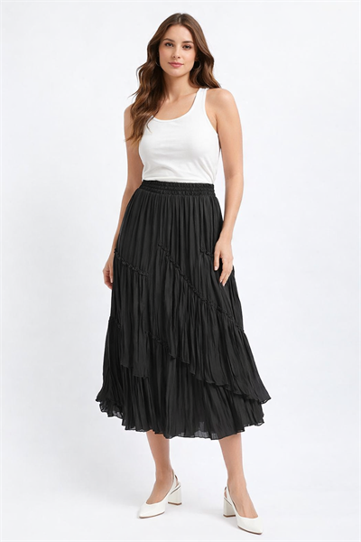 SENTEZ 5475-2 Kadın Viola Parçalı Kırıştırmalı Etek