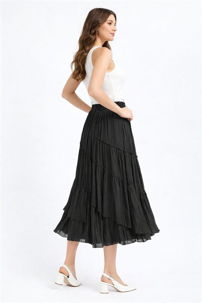 SENTEZ 5475-2 Kadın Viola Parçalı Kırıştırmalı Etek