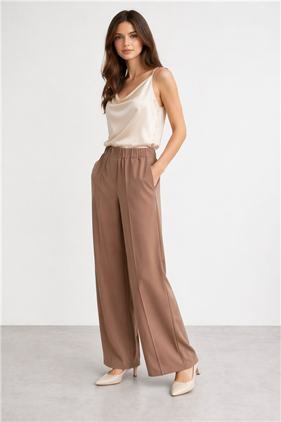 Sentez 5580 Kadın Colmar Beli Lastikli Geniş Paça Pantolon