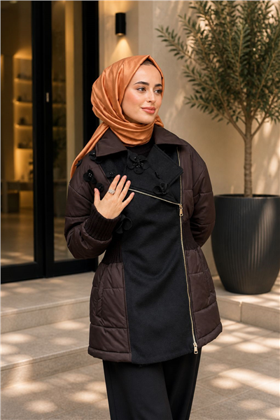 Venöve 26FWMNT0003  Kadın Bel Triko Çiçekli Şişme Mont