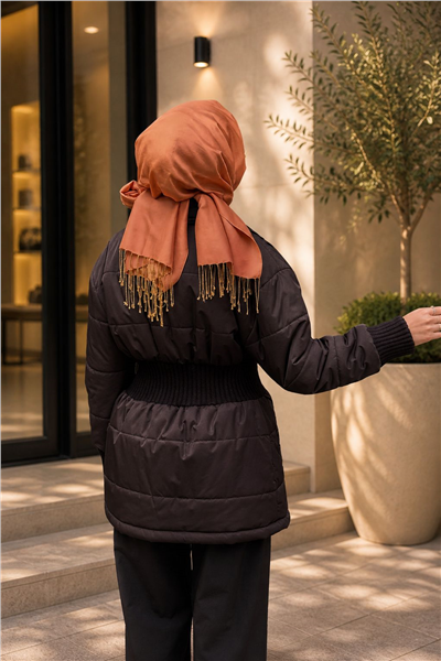 Venöve 26FWMNT0003  Kadın Bel Triko Çiçekli Şişme Mont
