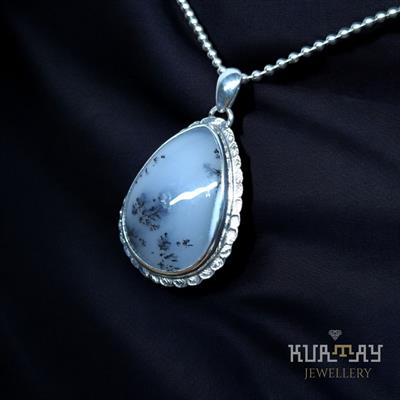 DENDRITIC AGATE GEMSTONE 925 STERLING SILVER PENDANT