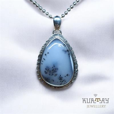 DENDRITIC AGATE GEMSTONE 925 STERLING SILVER PENDANT