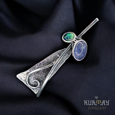 OPAL and TANZANITE GEMSTONE 925 STERLING SILVER PENDANT