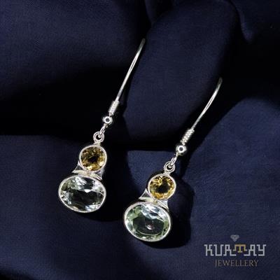 CITRINE and GREEN AMETHYST GEMSTONE 925 STERLING SILVER EARRINGS