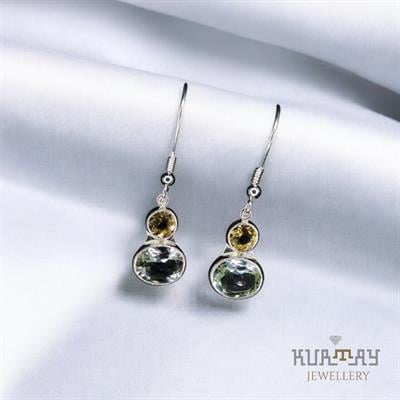 CITRINE and GREEN AMETHYST GEMSTONE 925 STERLING SILVER EARRINGS