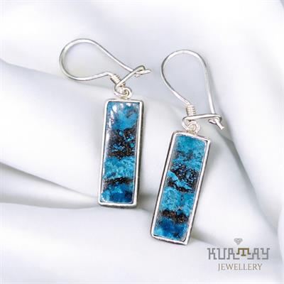 AZURITE GEMSTONE 925 STERLING SILVER EARRINGS