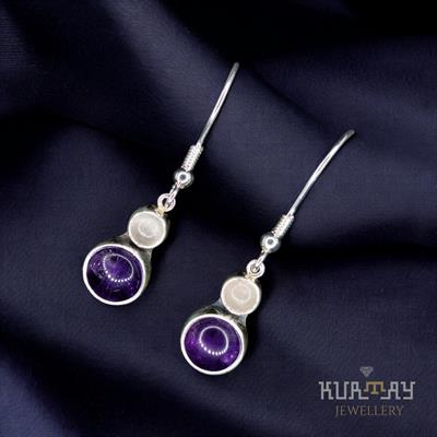 AMETHYST and OPAL GEMSTONE 925 STERLING SILVER EARRINGS
