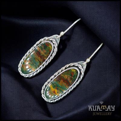 BLOODSTONE GEMSTONE 925 STERLING SILVER EARRINGS