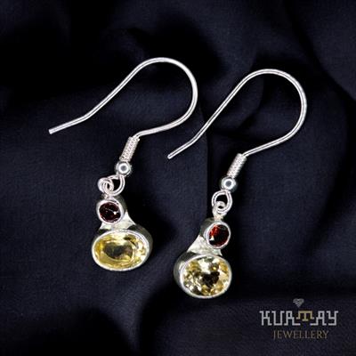 CITRINE and GARNET GEMSTONE 925 STERLING SILVER EARRINGS