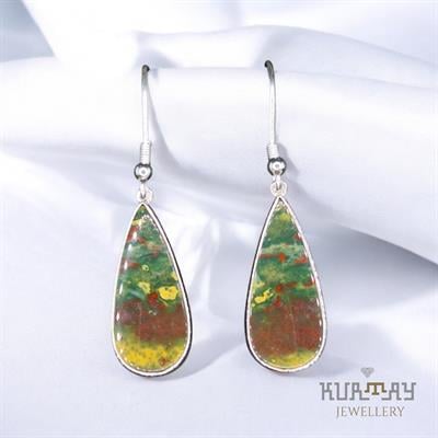 BLOODSTONE GEMSTONE 925 STERLING SILVER EARRINGS