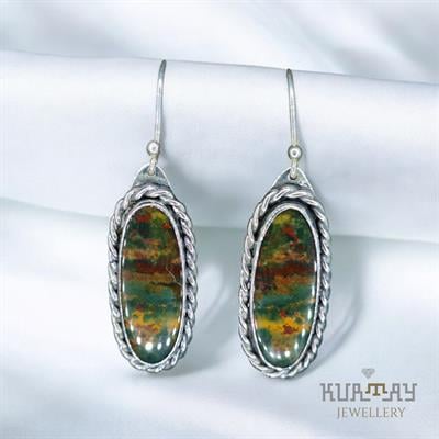 BLOODSTONE GEMSTONE 925 STERLING SILVER EARRINGS