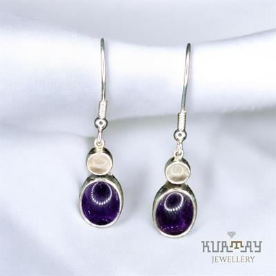 AMETHYST and OPAL GEMSTONE 925 STERLING SILVER EARRINGS